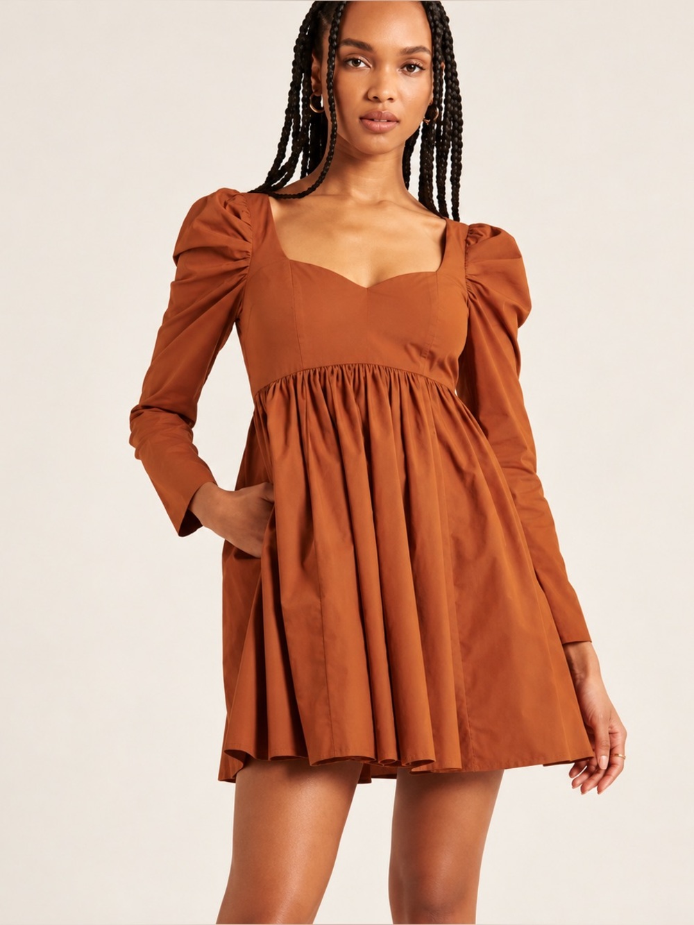 Abercrombie & Fitch Long Sleeve Poplin Babydoll Mini Dress
